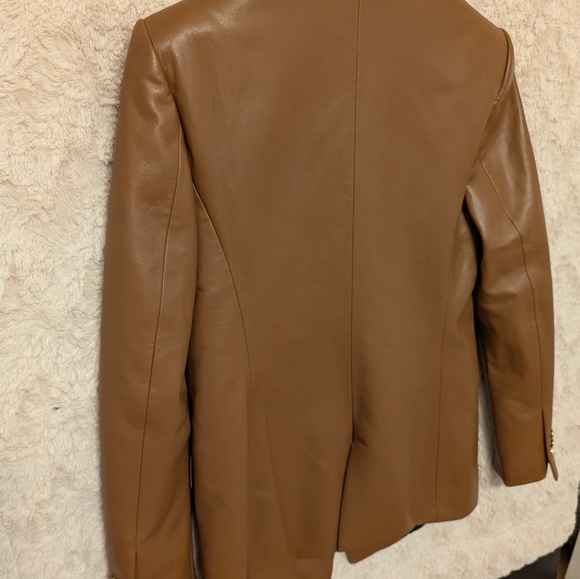 ZARA NEW FAUX LEATHER DOUBLE-BREASTED BLAZER BRANDY BROWN - Picture 3 of 7